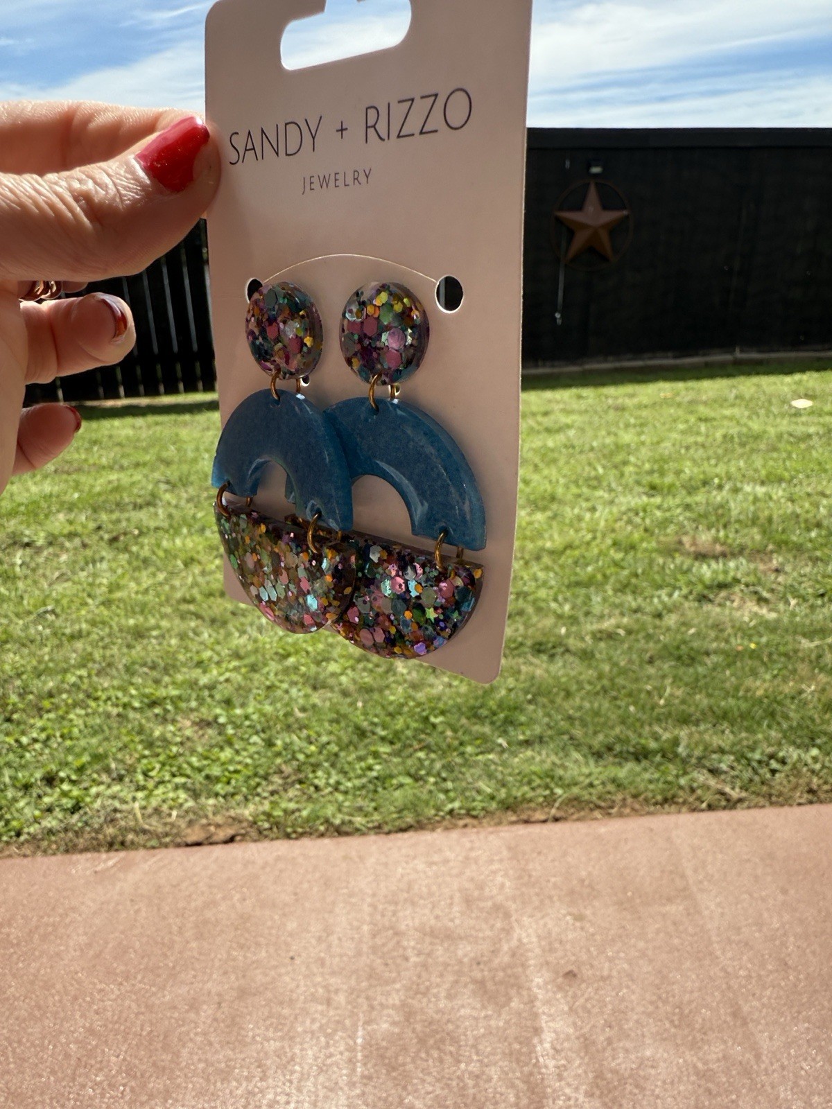 SANDY + RIZZO Dangle Earrings Blue Multicolor Acrylic Resin Semi-Circle