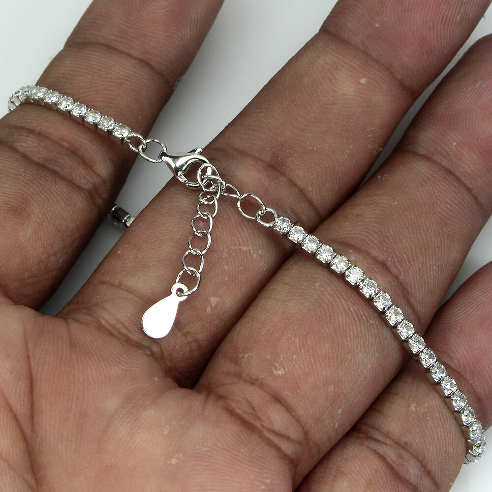 925 Sterling Silver Bracelet Round White Simulated Cz Gemstone Jewelry