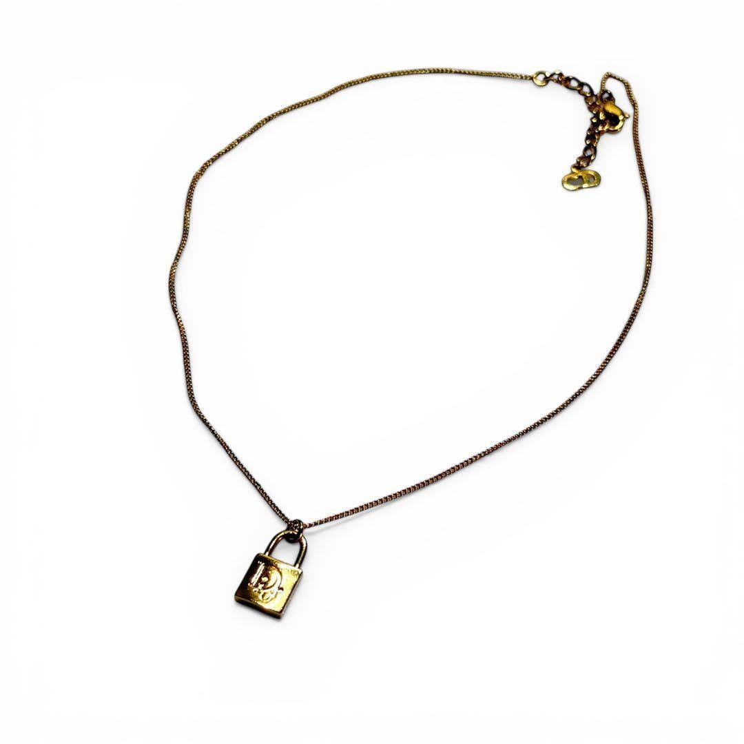 Christian Dior Necklace Padlock Pendant Gold-tone Length: 17.7 in. CD Signature