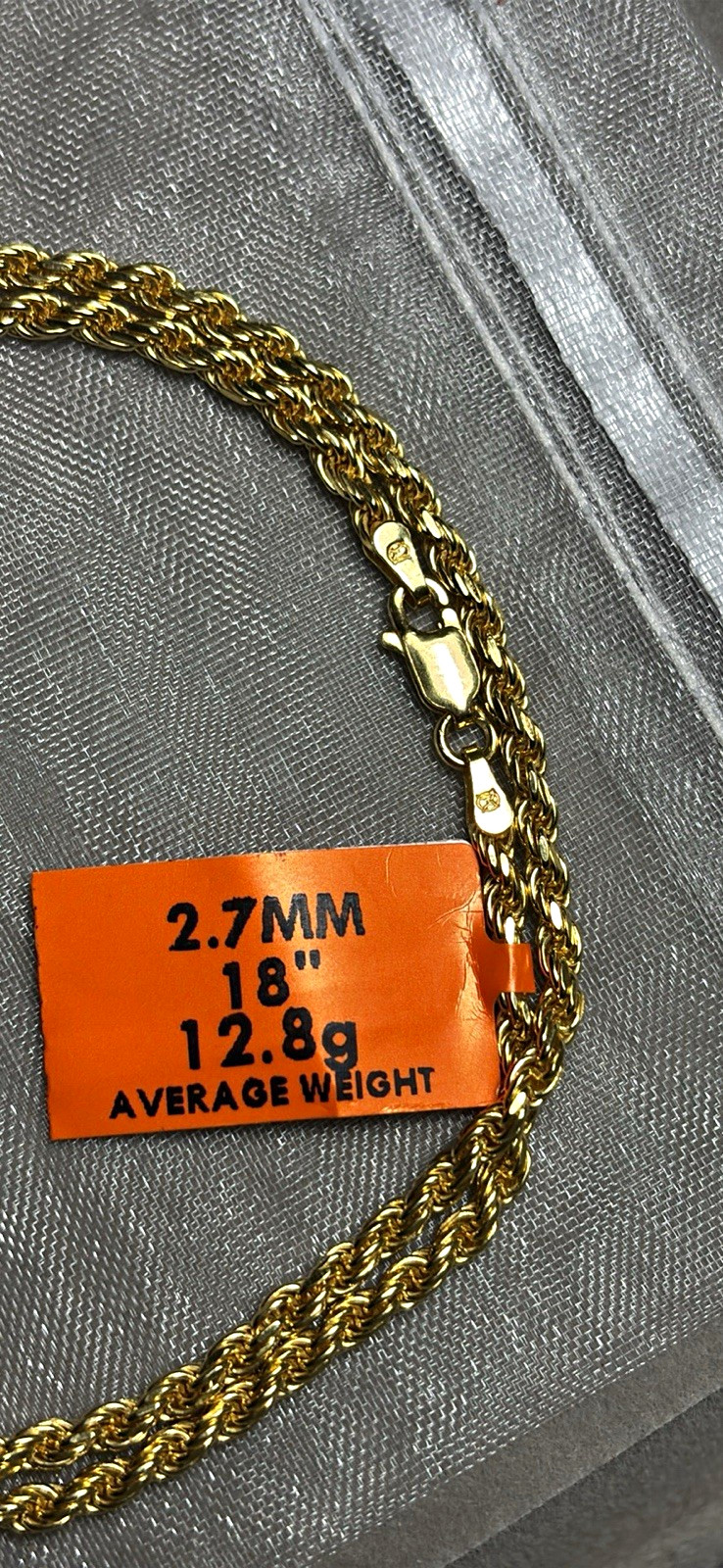 S925 Italy Sterling Silver Twisted Rope Necklace 18in 2.7mm Lobster Clasp