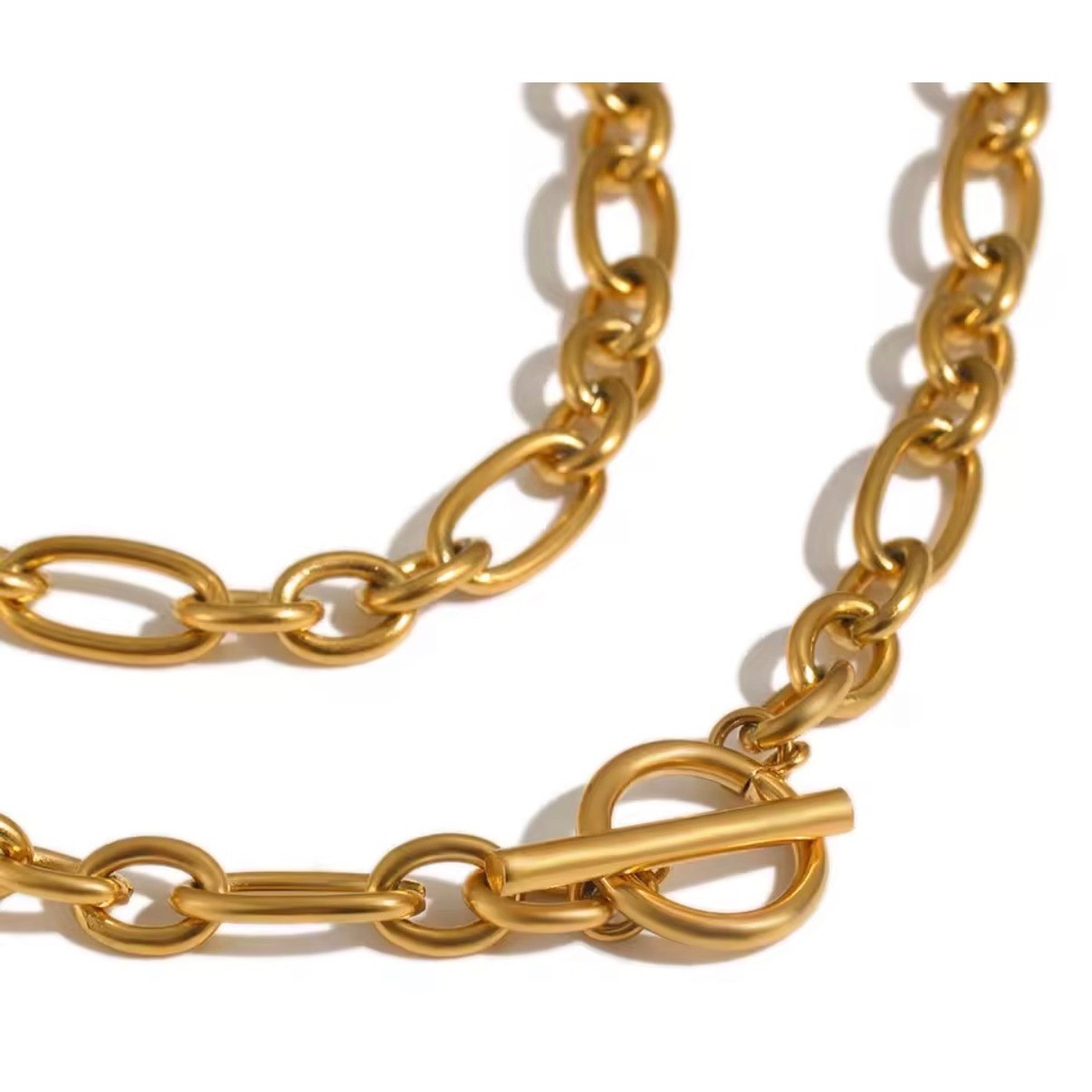 Gold Toggle Clasp Paperclip Chain Necklace Minimalist Oval Link Statement Choker