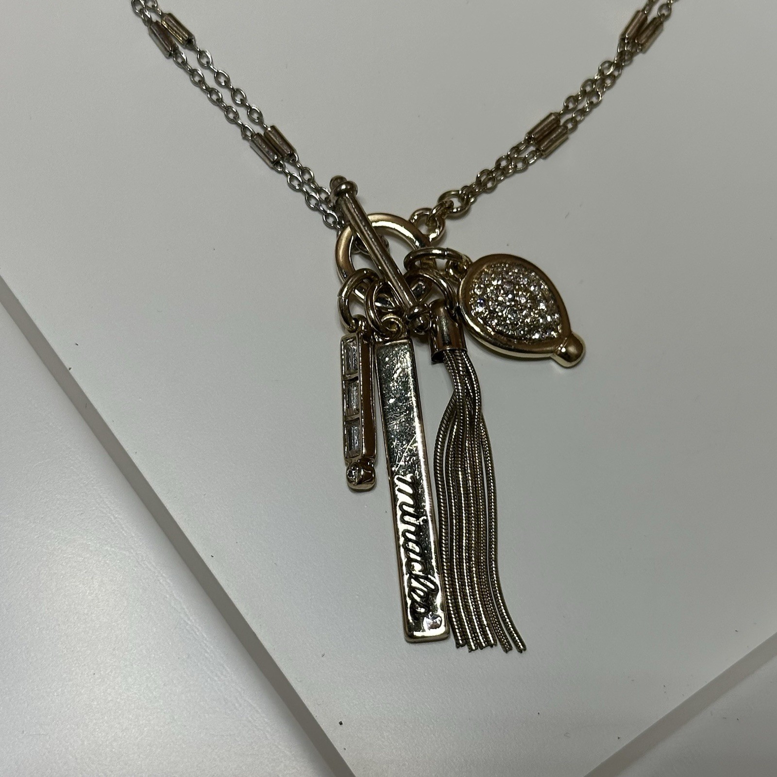 Miracles Pendant Cluster Necklace With Rhinestone Charm And A Chain Tassel