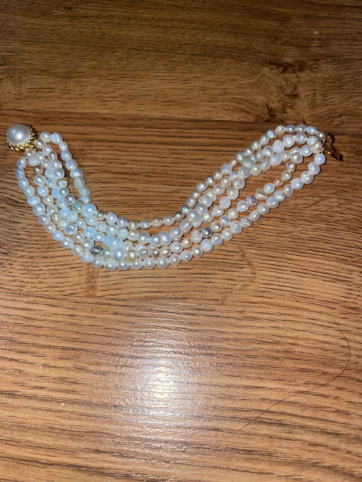 Gold Tone Clasp 5 Row White/pink Freshwater Pearl 8” Bracelet Faux Peal Clasp