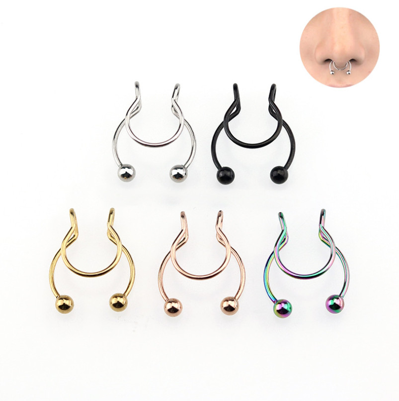 1Pc Women Men Fake Septum Nose Clip Hoop Ring Stainless Steel Non Piercing S9