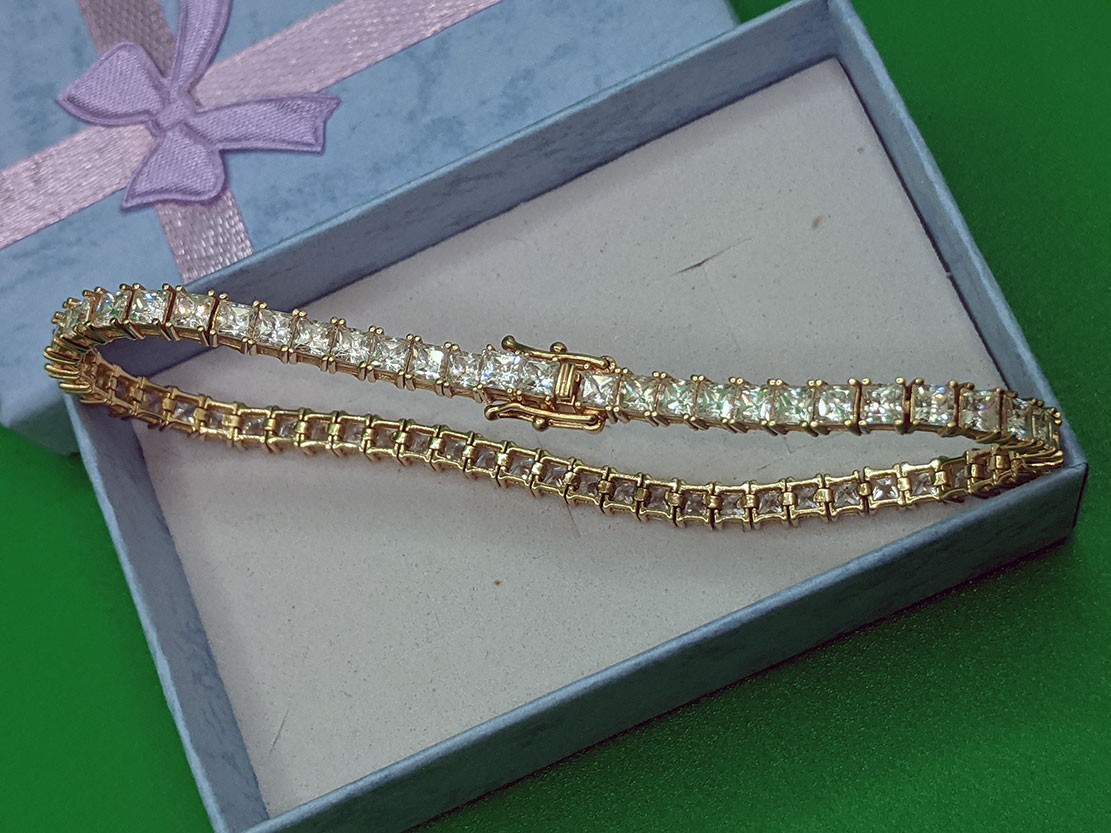 14k Yellow Gold CZ CUBIC ZIRCONIA Tennis Bracelet 7.5″ 11.8 Grams