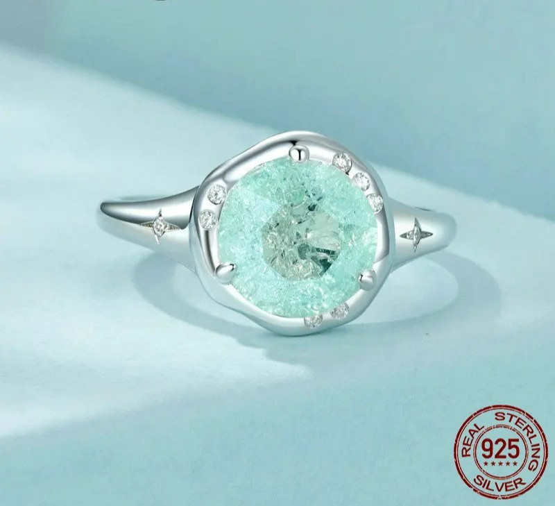 Exquisite 12x12mm Round Light Green Gemstone Fashion Ring Size 6 ot 7 or 8