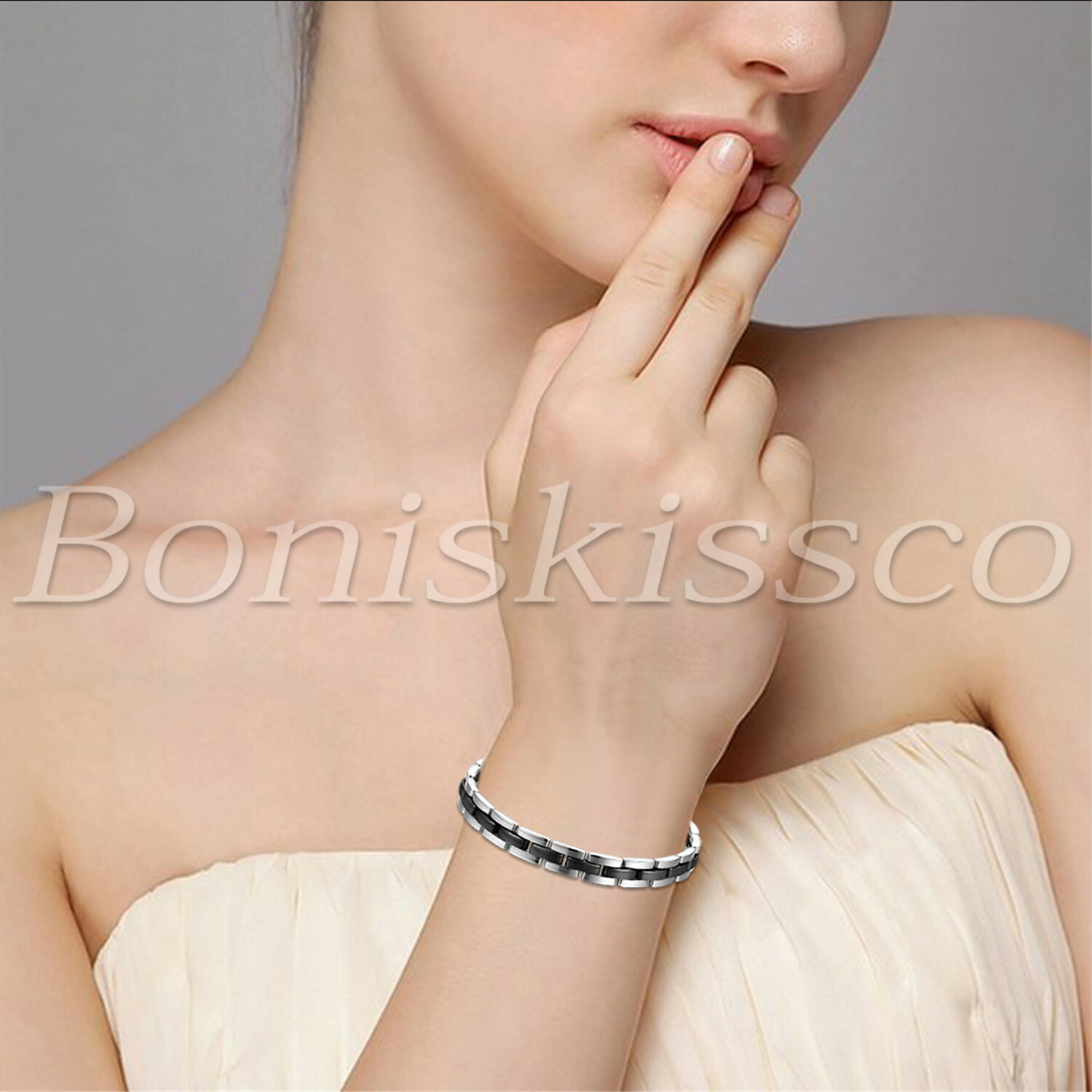 Women’s Girls Charm Stainless Steel Ceramic Bracelet Healthy Chain Link Gift