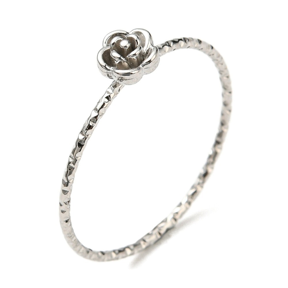 Stainless Steel Rose Flower Finger Ring Silver Golden Minimalistic 1MM R24