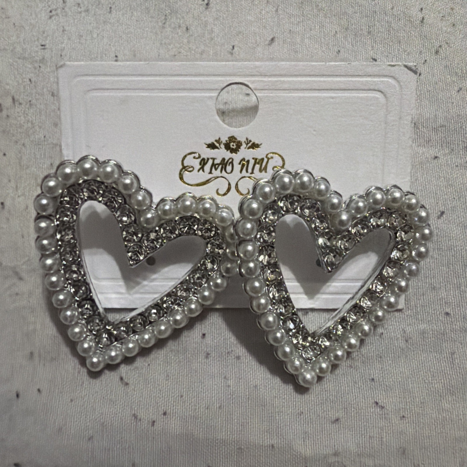 Heart Shape Cubic Zirconia White Pearl Earrings