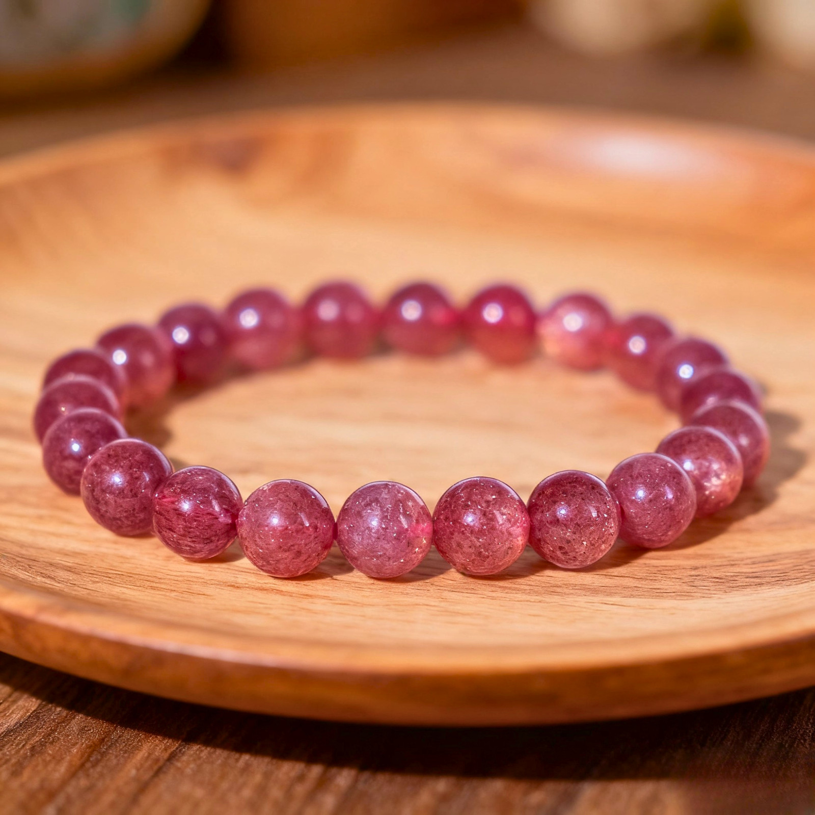 Natural Strawberry Quartz 8mm Beaded Healing Reiki Crystal Stretch Bracelet Gift