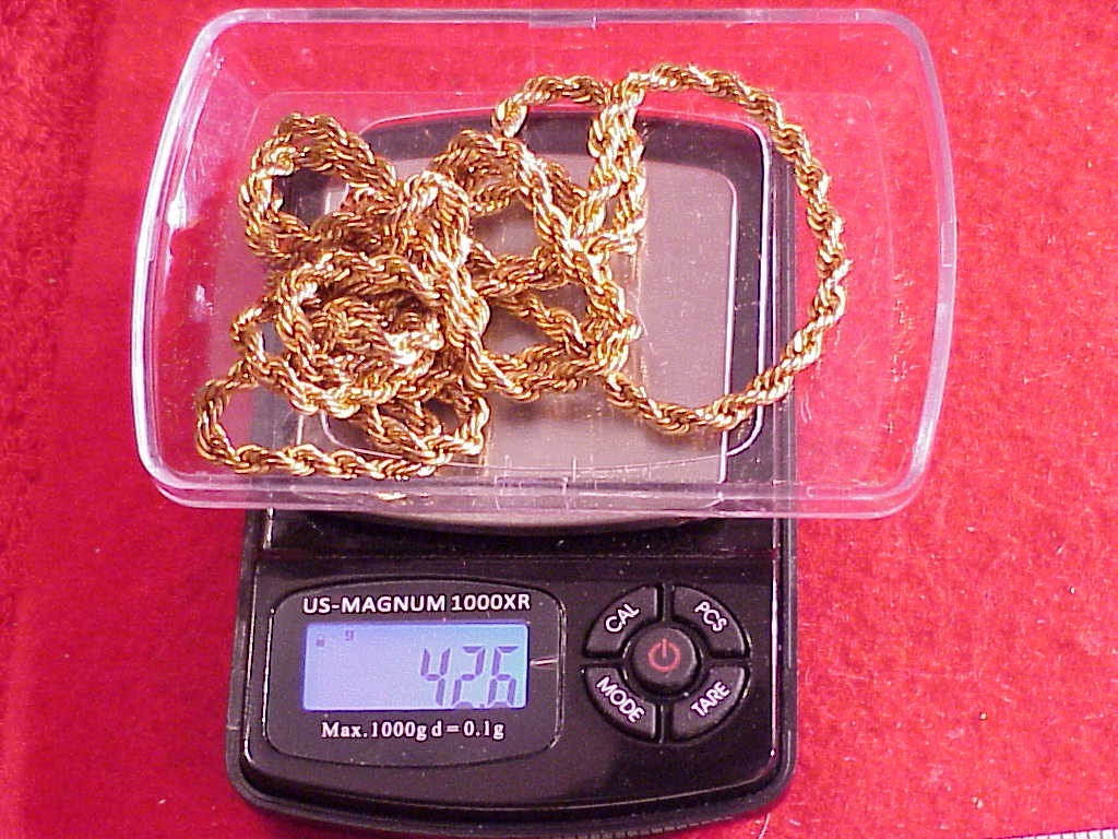 Vintage 1970s LONG HEAVY GOLD FILLED 40 INCH 4MM ROPE NECKLACE CHAIN 42.6 Grams