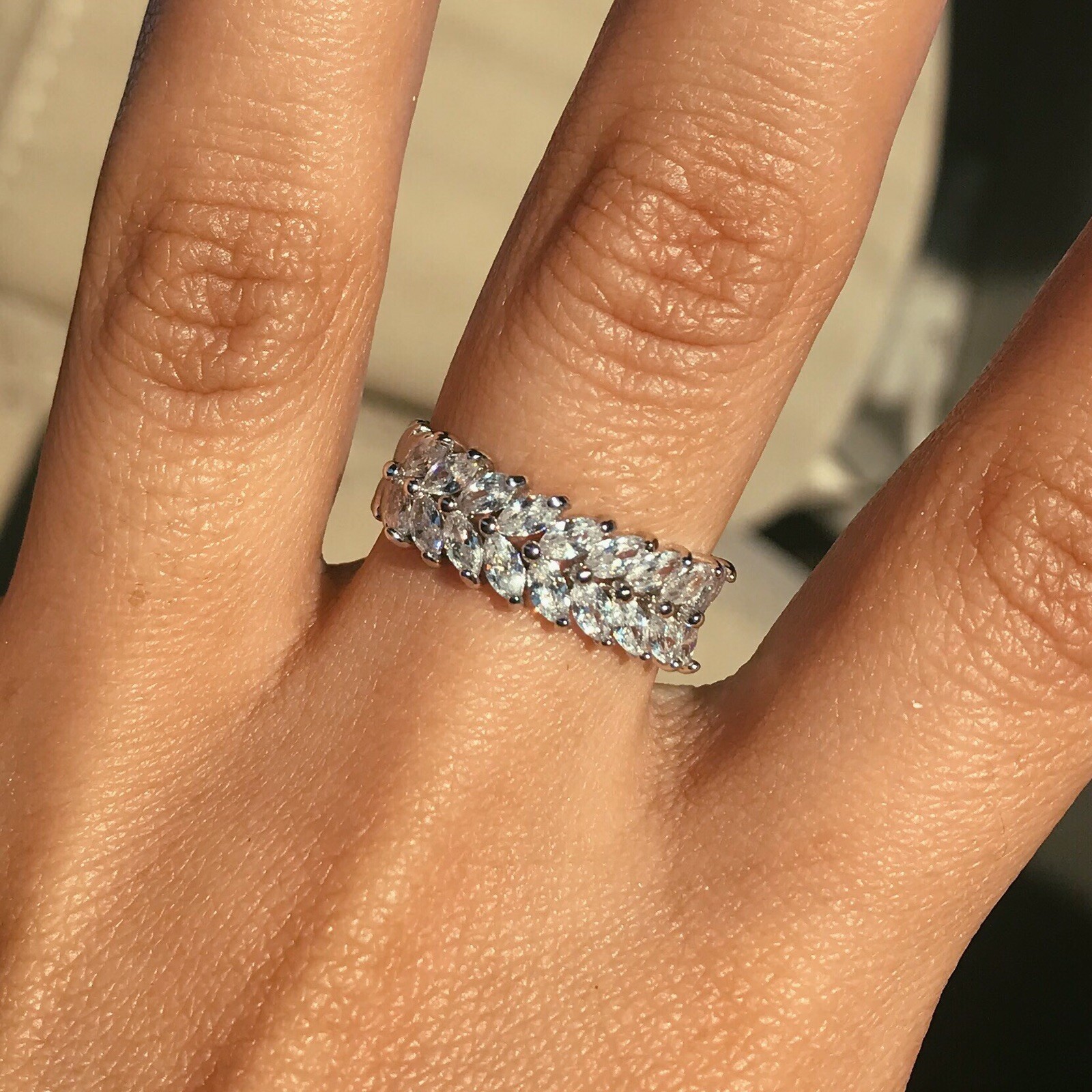 Diamond Ring Band Silver Eternity Stackable Woman’s Ring White Size 6