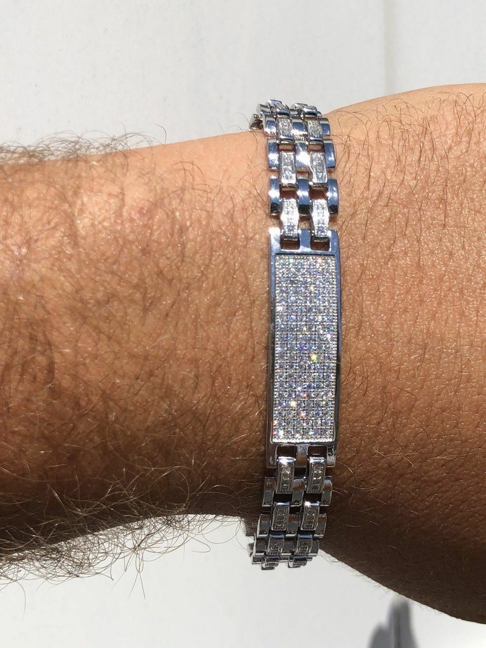 Solid 925 Silver CZ Real Iced Hip Hop Men’s Presidential Bracelet Custom Link