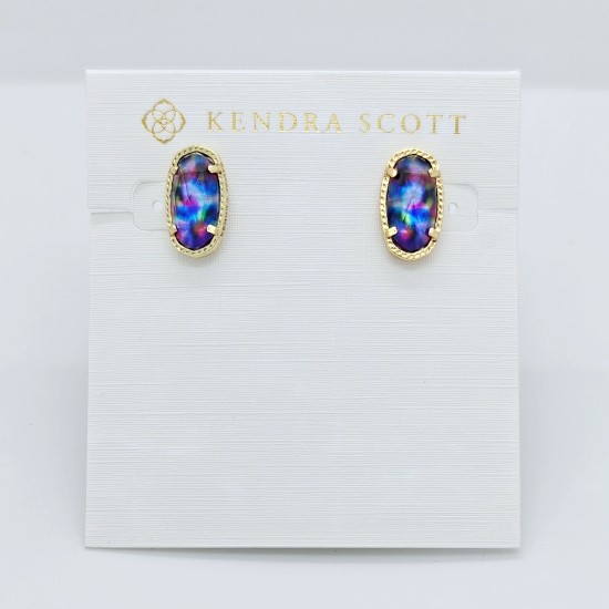 New Kendra Scott Ellie Gold Stud Earrings In Teal Tie Dye