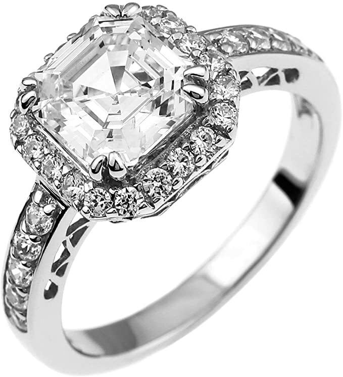 BEAU GABI 925 Sterling Silver 2.50 CTTW Cubic Zirconia Asscher Halo Ring – Sz 7