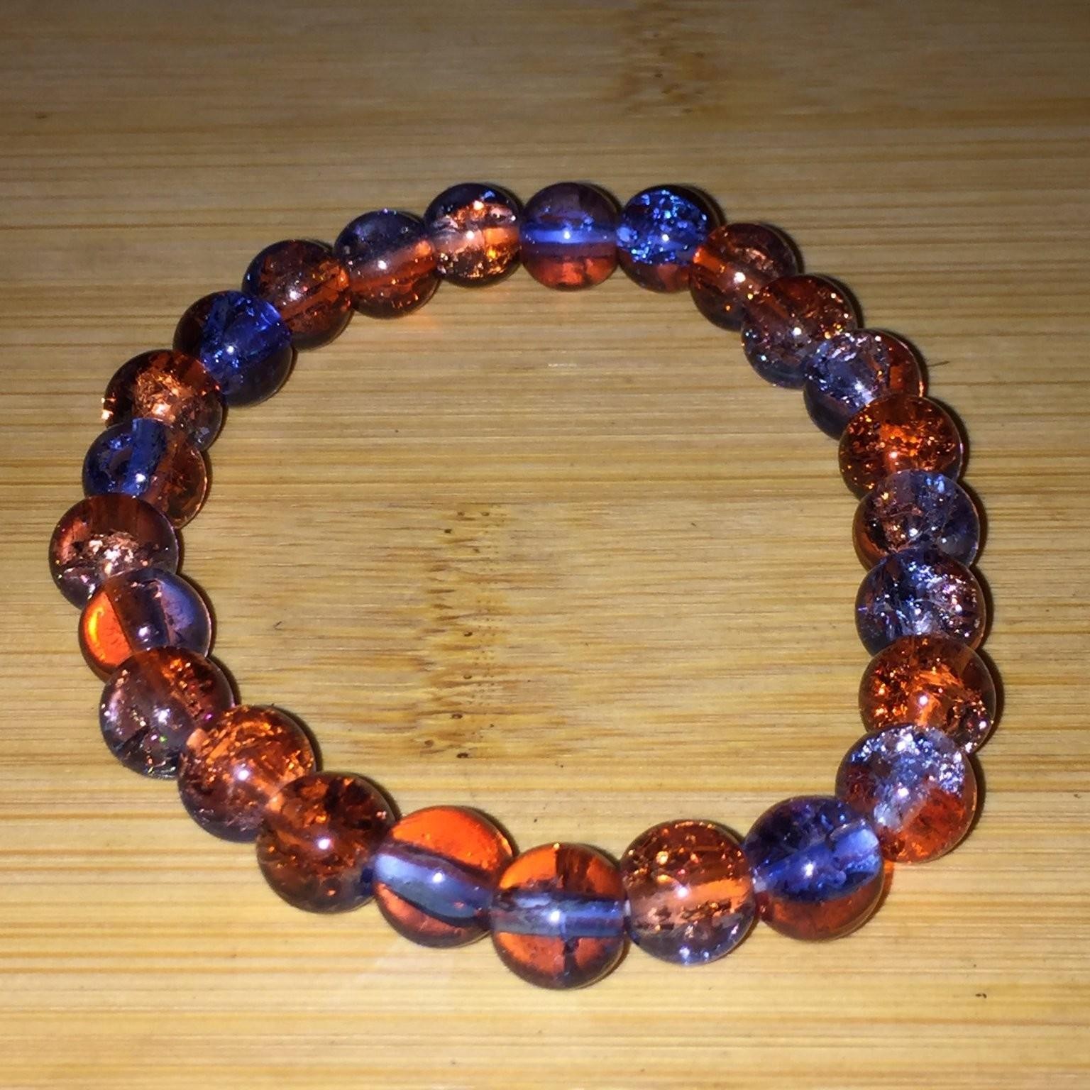 Artisan Iridescent Glass Crackle Beaded Stretch Bracelet Blue Orange