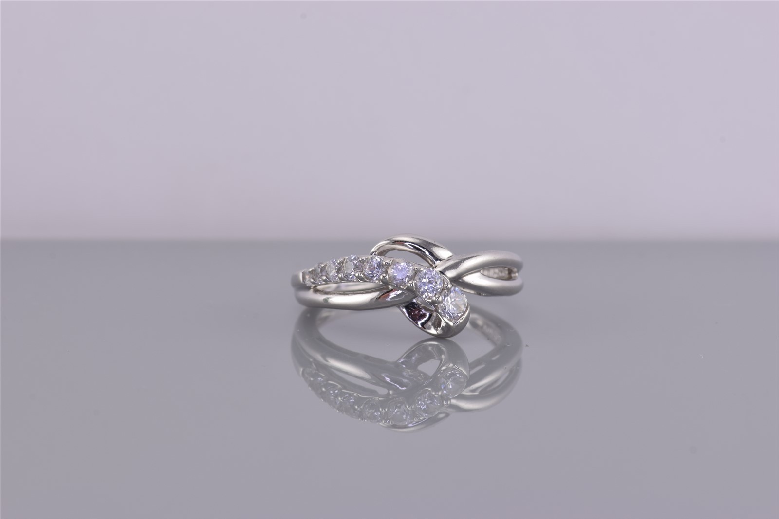 Sterling Silver Swirled Loop White Topaz Journey Band Ring SUN 925 Sz: 7