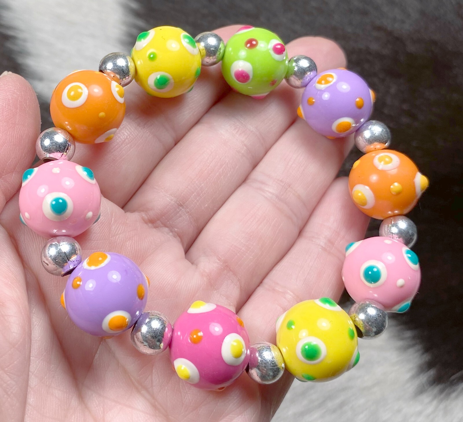 Easter Bracelets Spring Bracelet Colorful Egg Polka Dot Flowers Bracelets 6 pcs