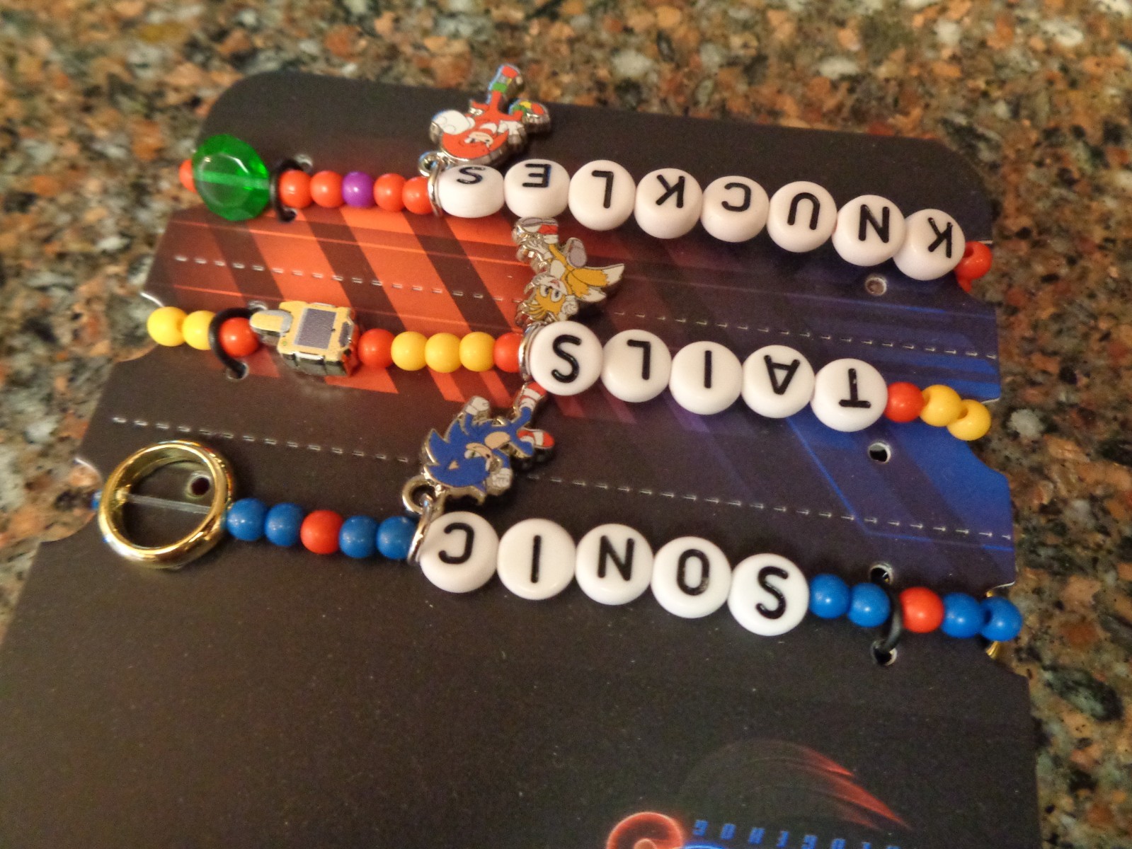 Sonic The Hedgehog 3 Team Sonic Bead Bracelet Set of 3 Charm Tails Knuckles New