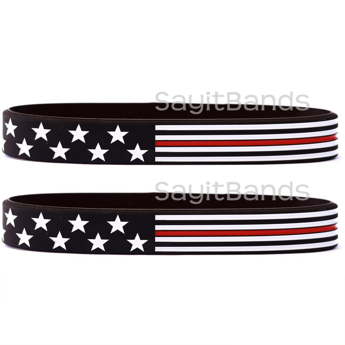 Two (2) FLAG Thin RED Line USA Wristbands Firefighter Support Bracelets 7″ 8″ 9″