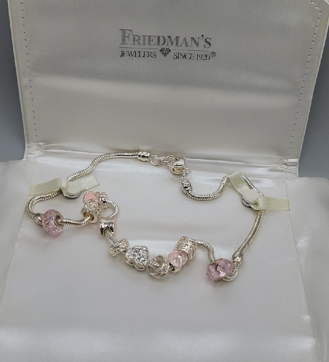 Friedmans Jewelers Breast Cancer Slide Necklace Silver Tone Charm Bead 18″ Chain