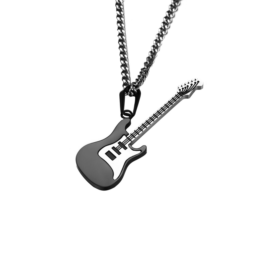 1PC Mens Guitar Music Pendant Stainless Steel Necklace Pendant with Chain