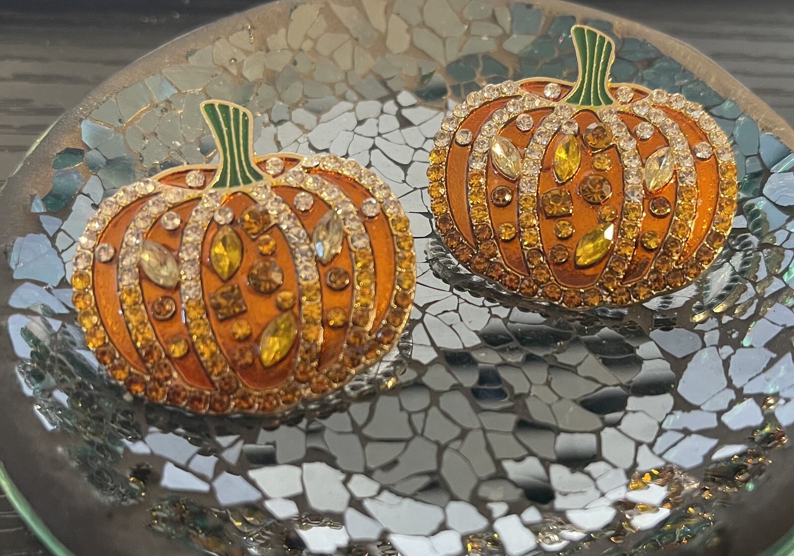 Flashy! Harvest BOLD PUMPKINS! Stud Rhinestone And Crystal Earrings Must See!