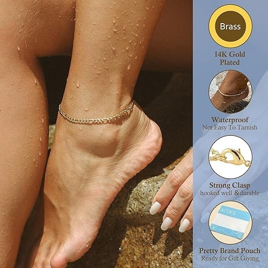 Ankle Bracelets for Women, 925 Gold 9/10/11/12 inch Average Size Ankle,