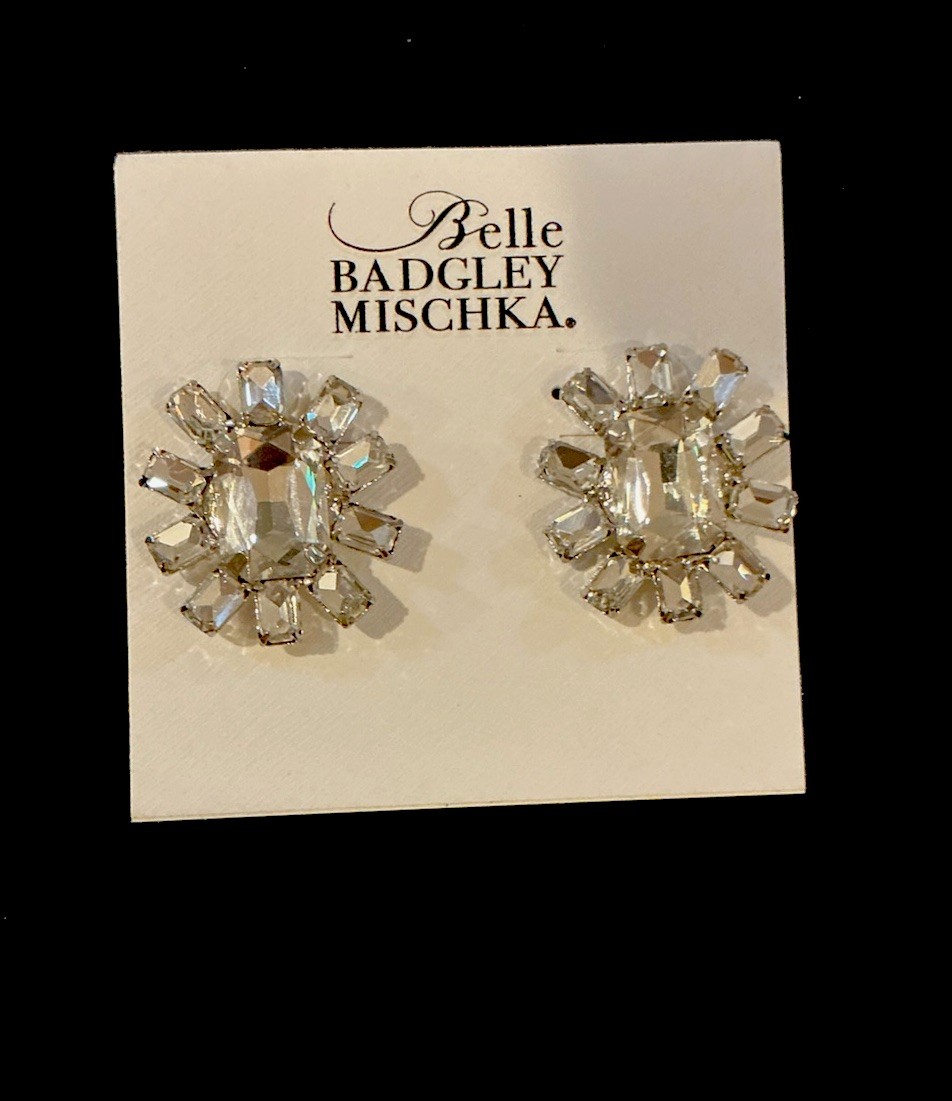 Belle Badgley Mischka Silver Crystal Pearl Statement Necklace & Earrings Set-NWT