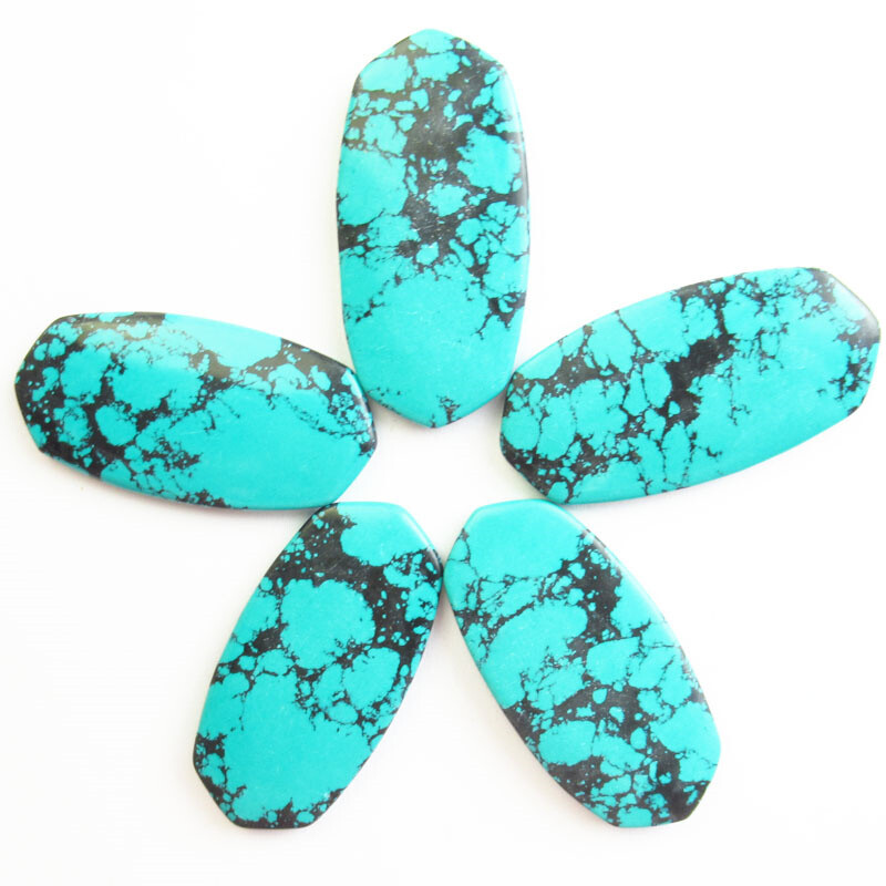 5Pcs 43x22x4mm Blue Black Turquoise Oval No Hole L0119328