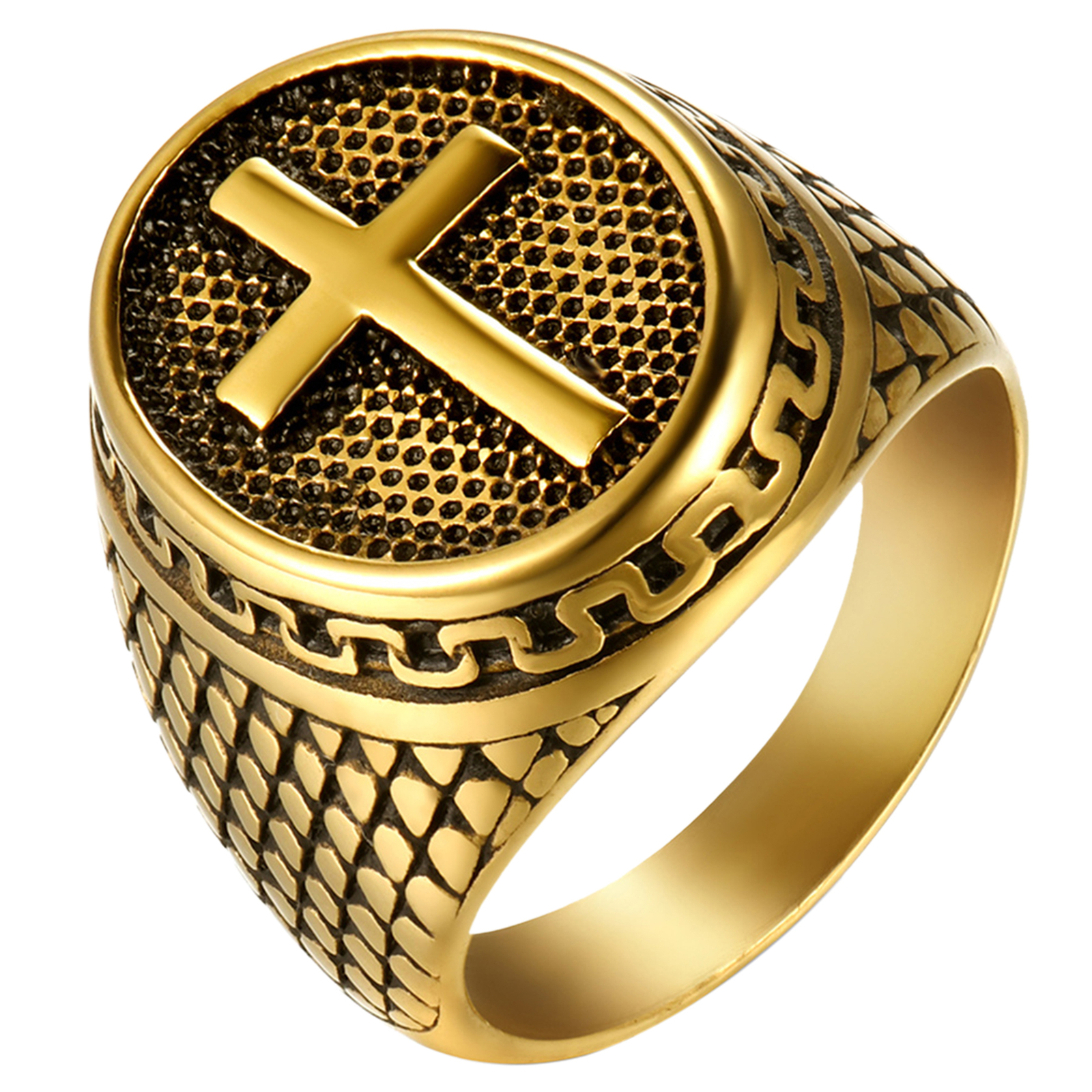 Men’s Stainless Steel Crucifix Jesus Cross Ring Christian Prayer Band Size 7-15