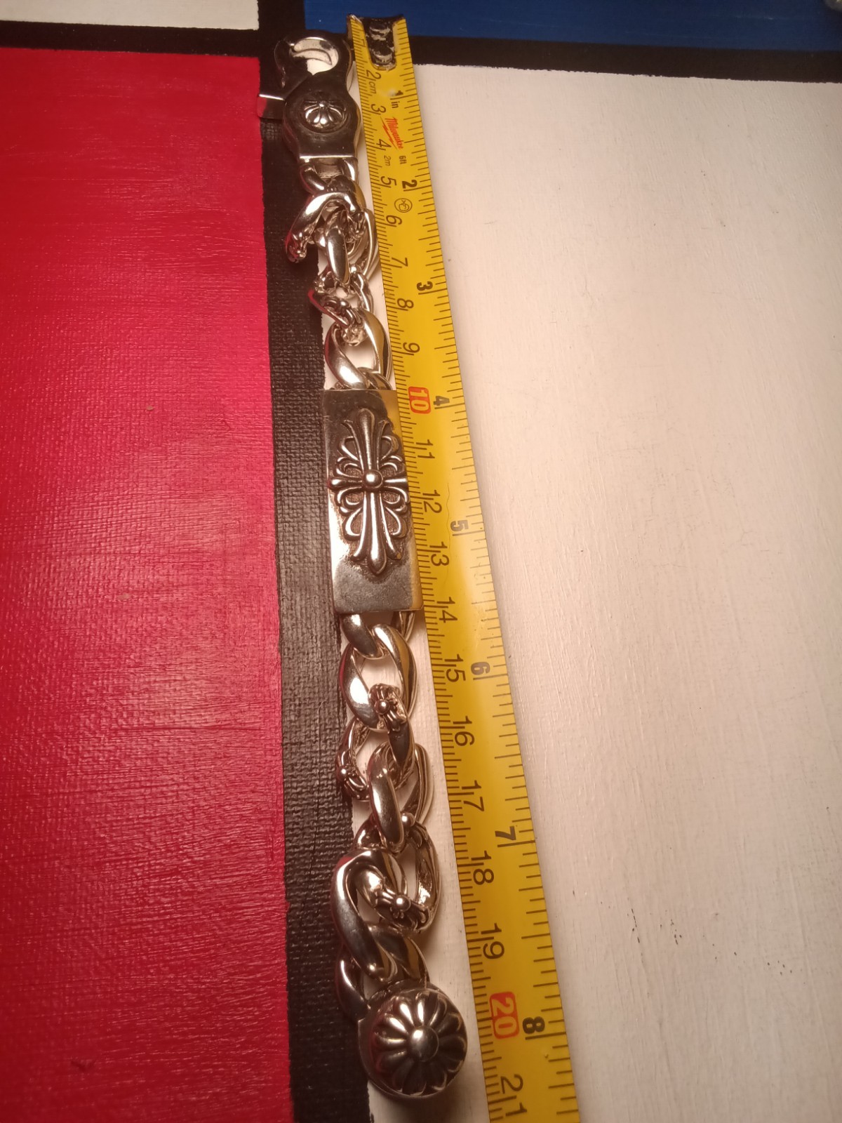 New Chrome Gothic Cross Bracelet biker 2000 Jewelery cuban link Mens 21mm 925