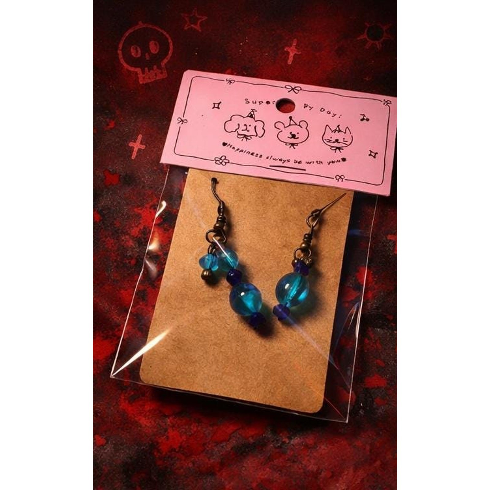 Handmade Beaded Earrings – 3-Pair Dangle Set | Red, Seafoam Green & Blue
