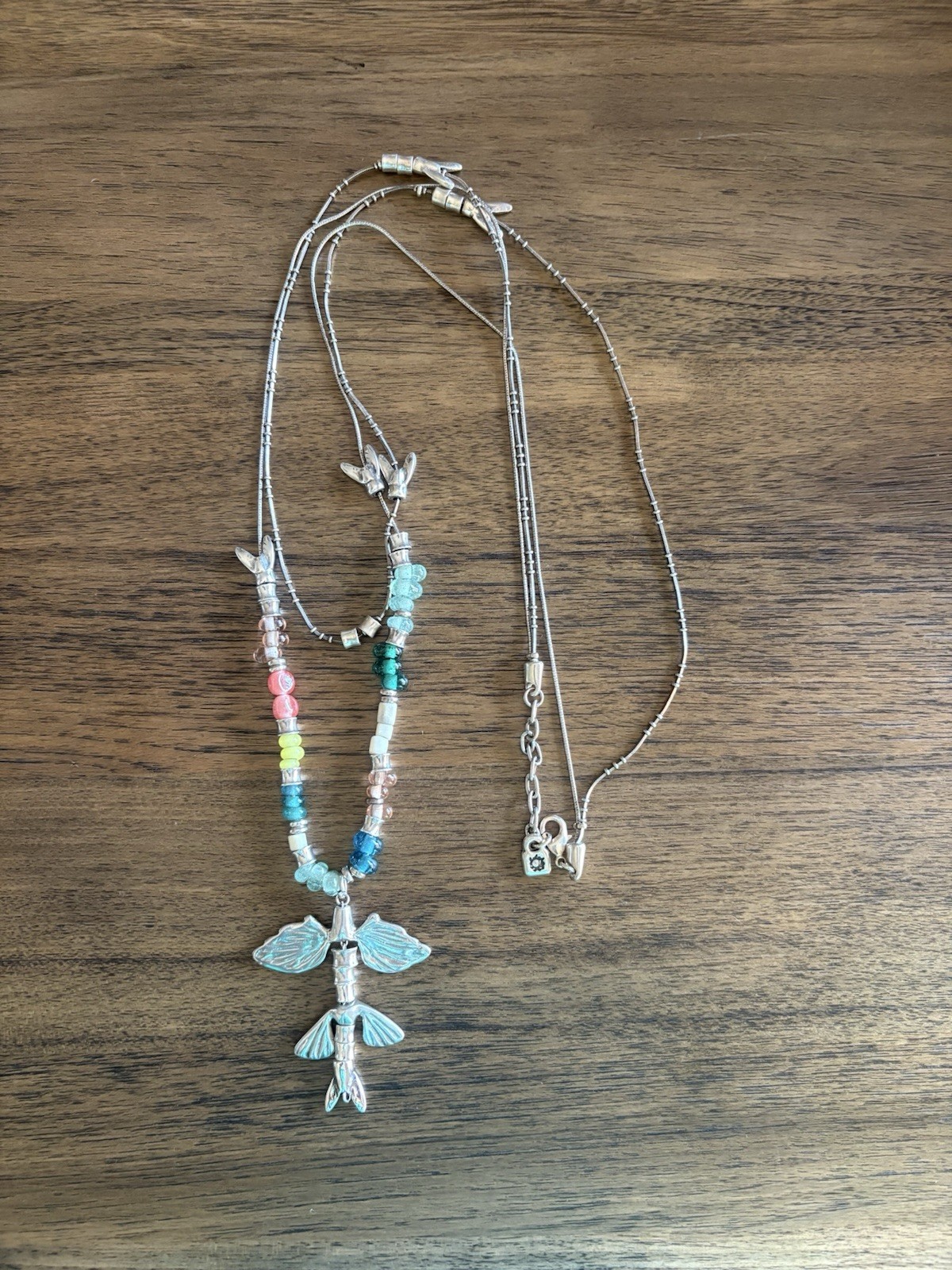 UNOde50 Dragonfly Statement Necklace Multicolor Beads Silver Plated NEW No Tags
