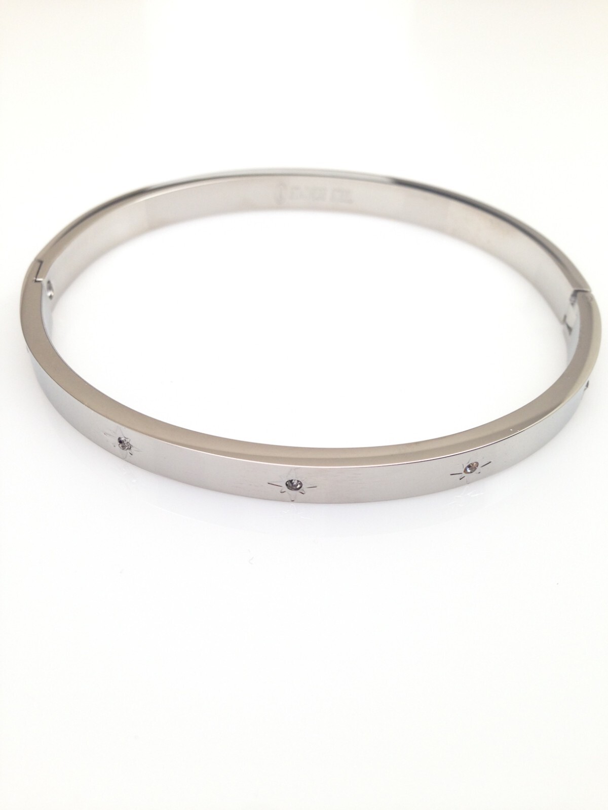 Stainless Steel CZ North Star Station Bangle Bracelet 6.75″ 5mm