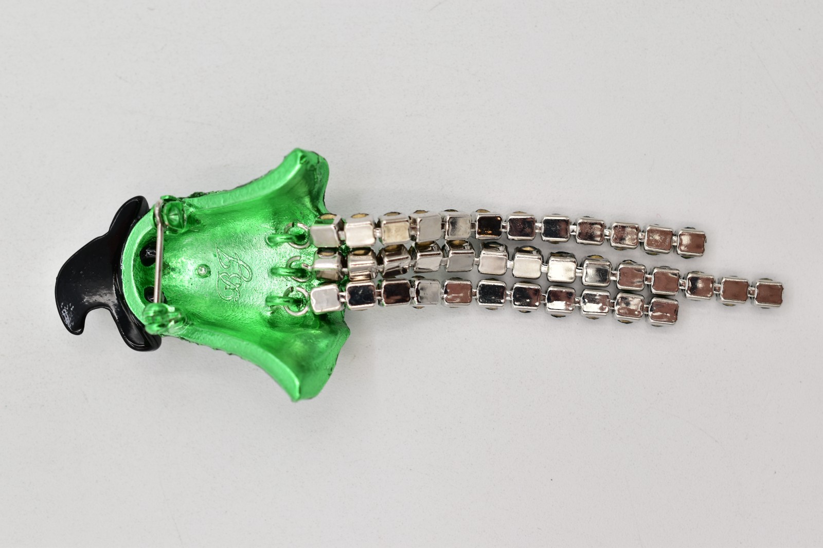 Betsey Johnson Green Ghost Witch Pin Brooch Halloween Green Crystal Glitter NWT