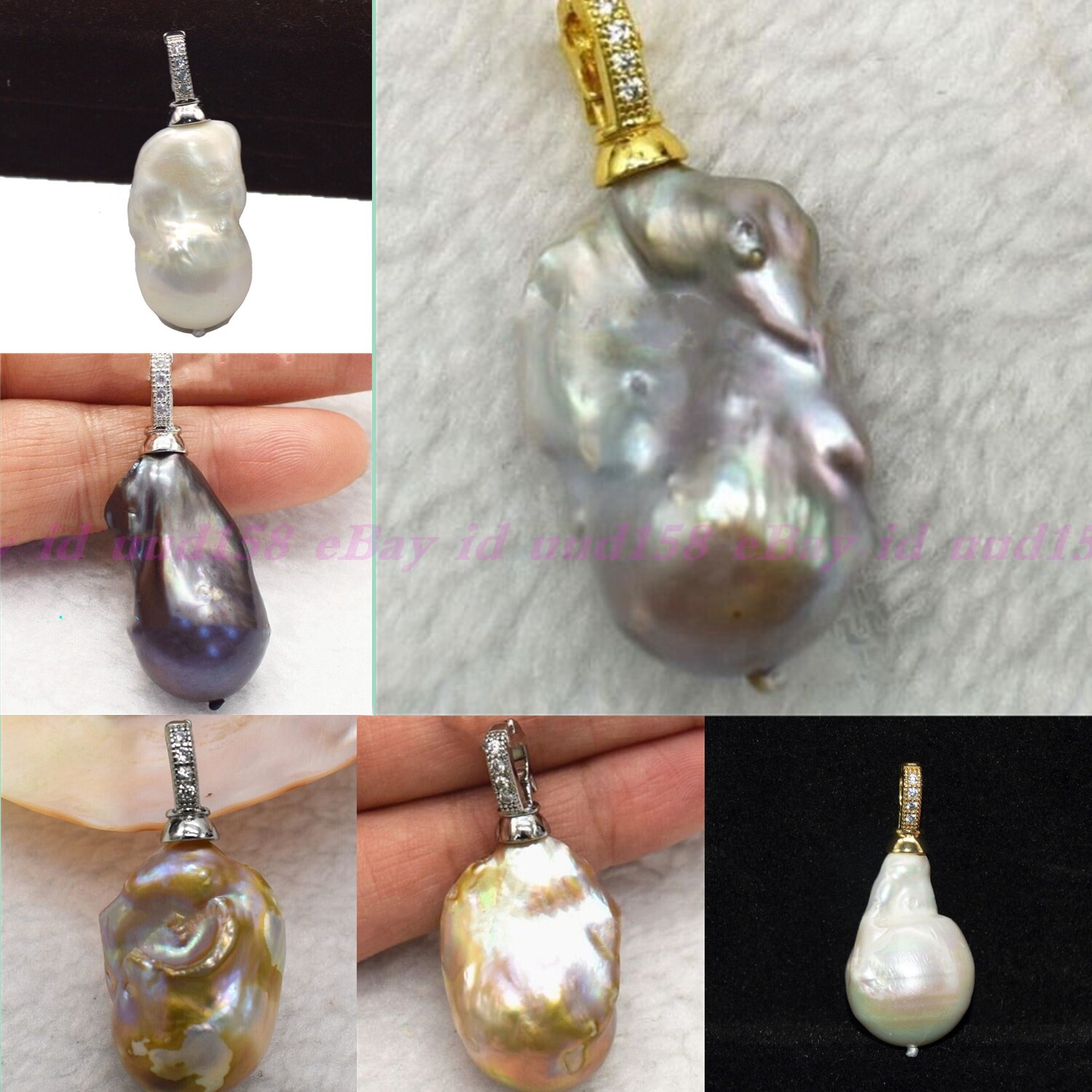 Huge 15x20mm Real Natural White Black Keshi Baroque Pearl Pendant