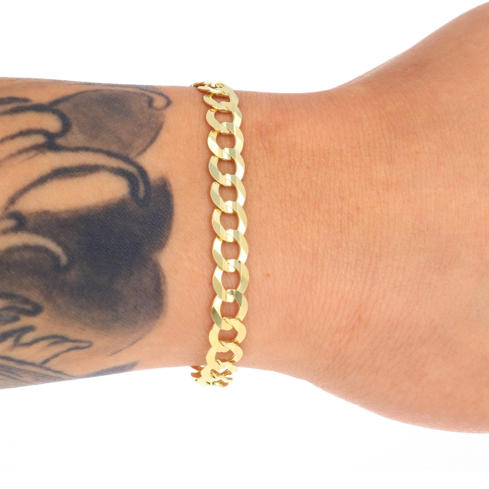 14K Yellow Gold Solid 7mm Concave Curb Cuban Chain Italian Link Mens Bracelet 8″