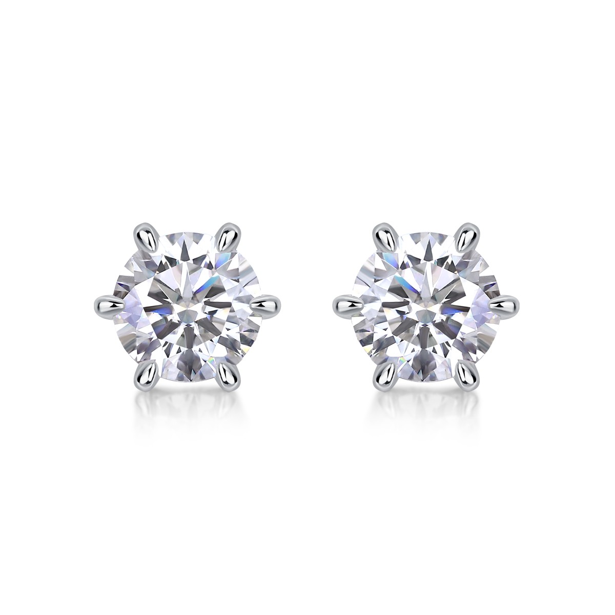 Elegant Six-Claw Sparkling Stud Earrings | Simulated Diamond Look | Silver-Tone