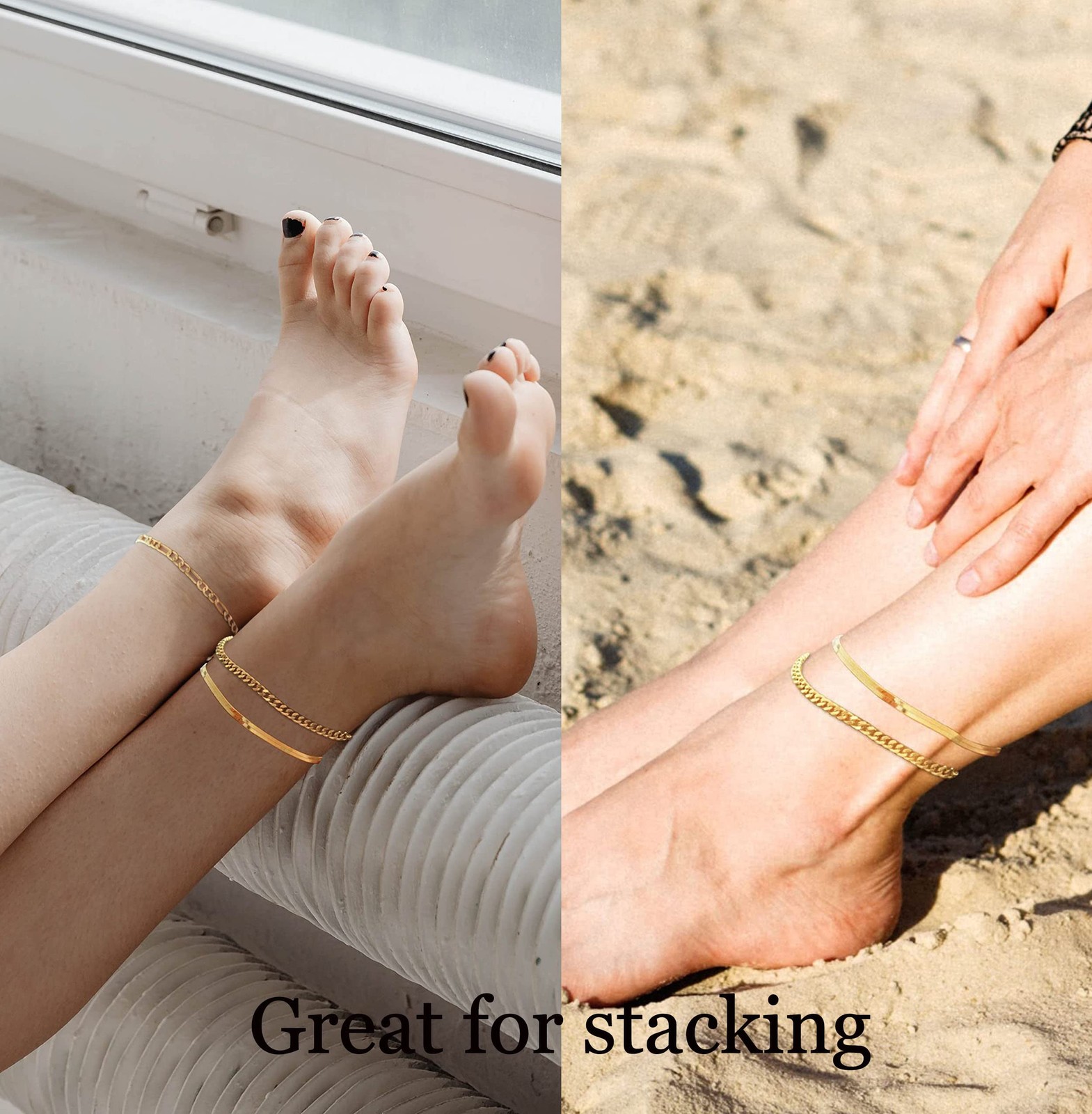 DEARMAY Gold Ankle Bracelets for Women Non Tarnish 8 5 inch, Anklet-A