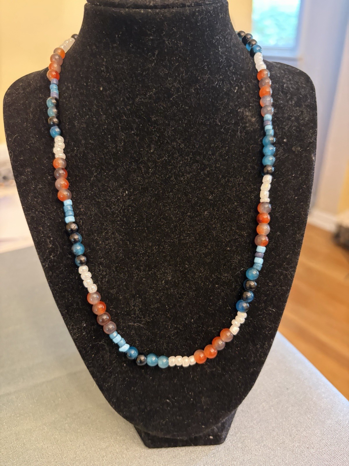 Multicolor Round Assorted Gemstone Beaded Necklace Lobsters Clasp.
