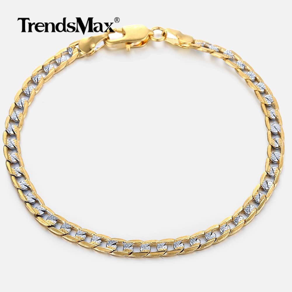 4MM Diamond-Cut Curb Cuban Necklace Bracelet Set Gold Filled Jewelry WOMEN MEN