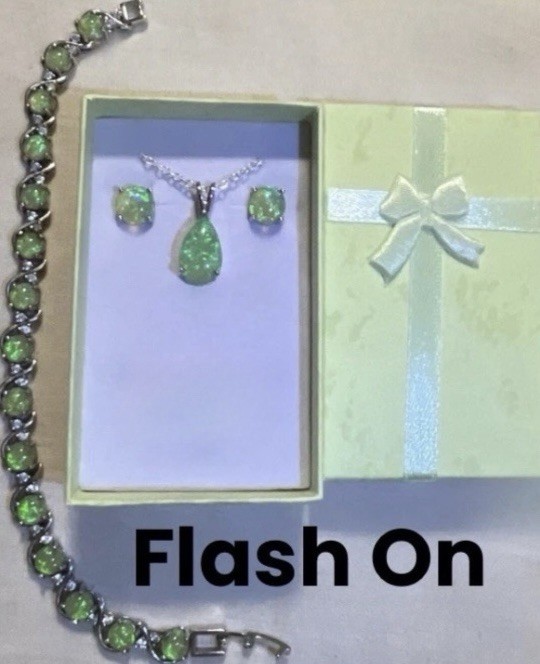 DEAL! Gorgeous Green Fire Opal Teardrop Necklace, Earrings, & Bracelet Set