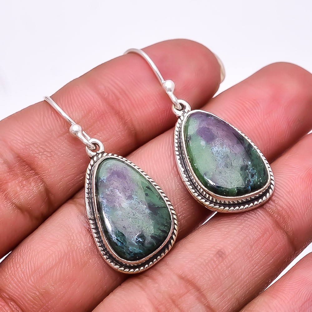 Ruby With Zoisite 925 Sterling Silver Earring 1.56″ E58, Christmas Gift