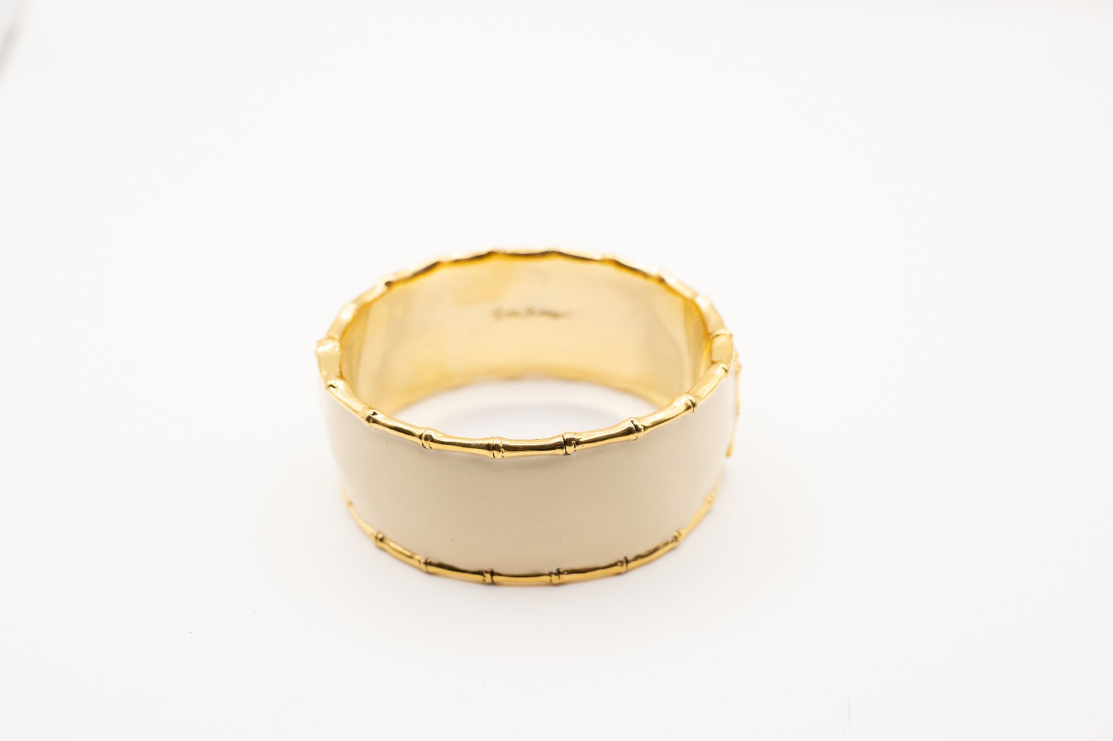 Lilly Pulitzer Bangle Hinge Bracelet Enamel Cream Bamboo Signed FREE Sh Vintage