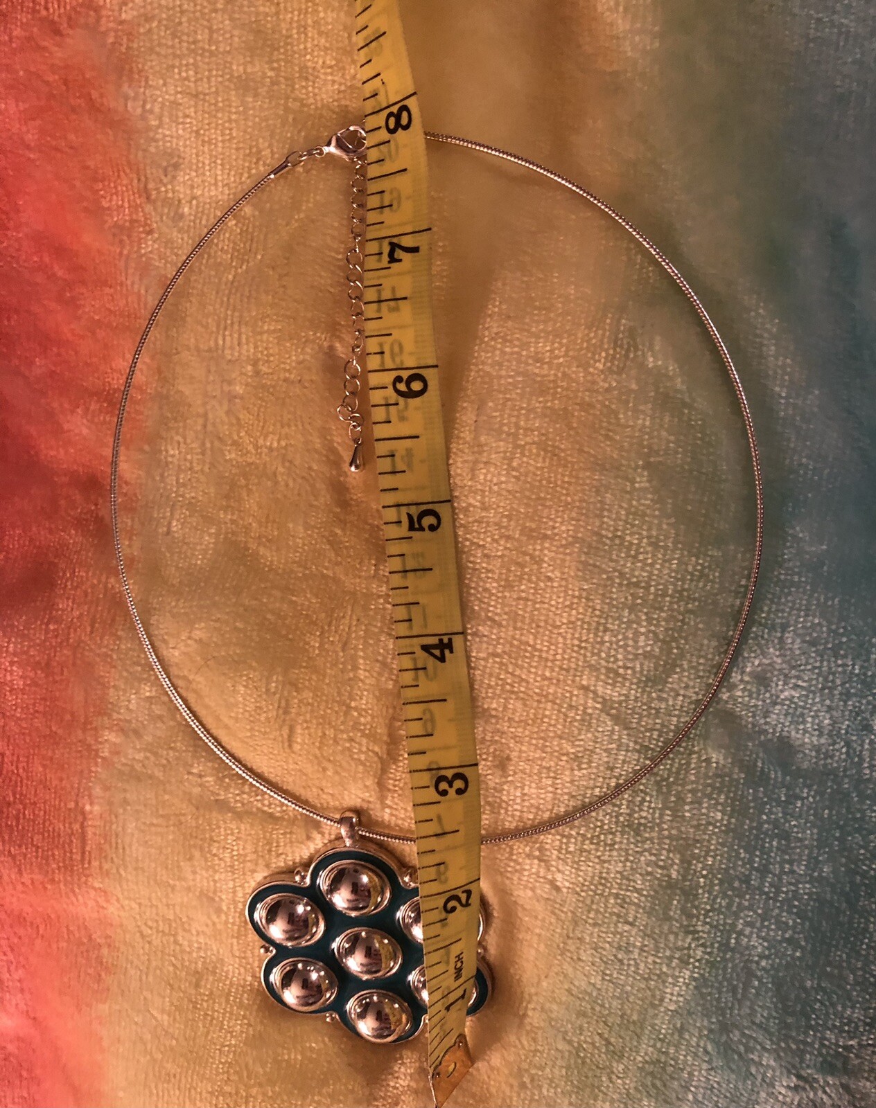 Silver Dome blue enamel Wire CHOKER Necklace – Statement Pendant