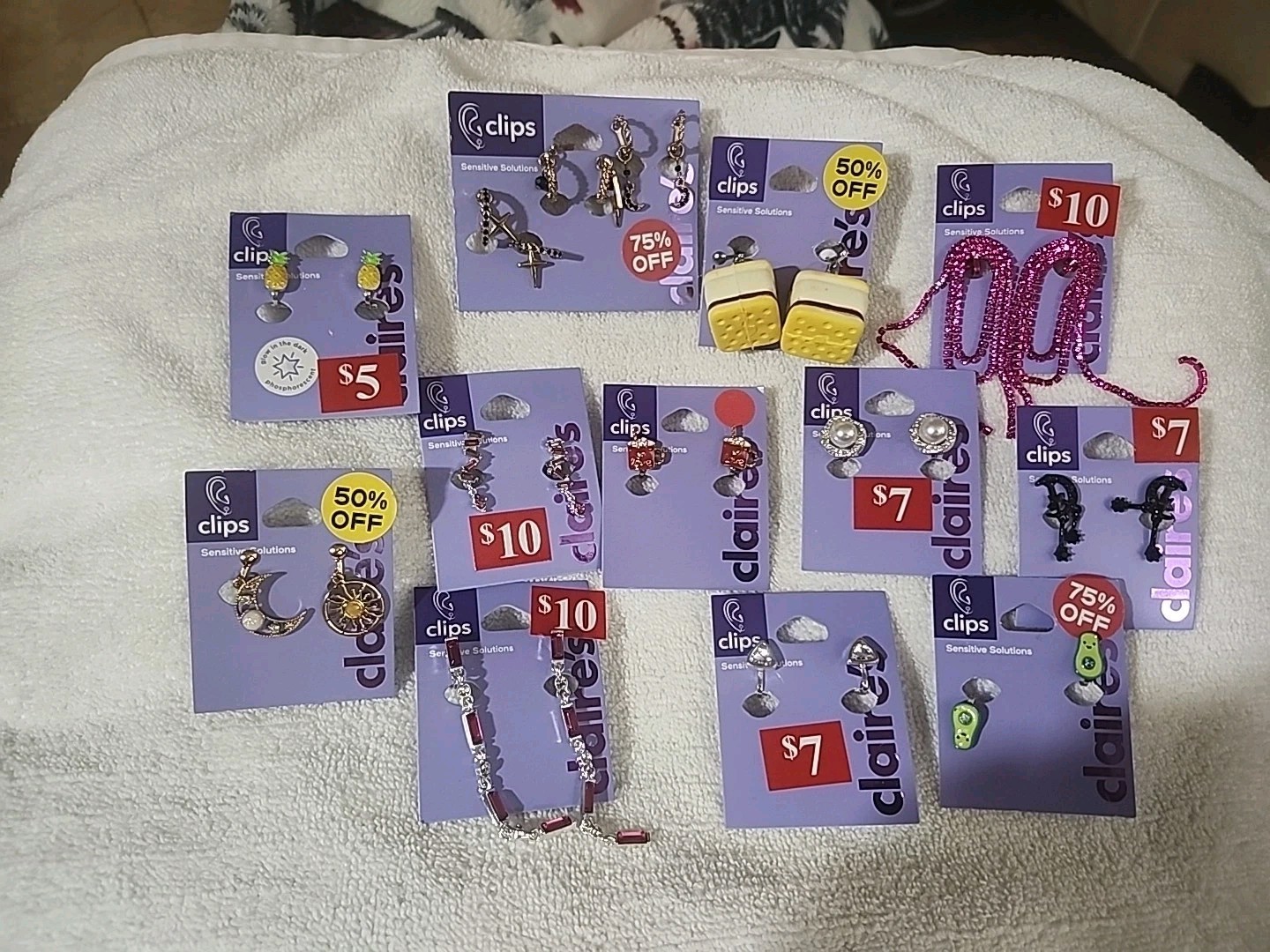 Claire’s Clip On Earrings. LOT OF 12. NEW.