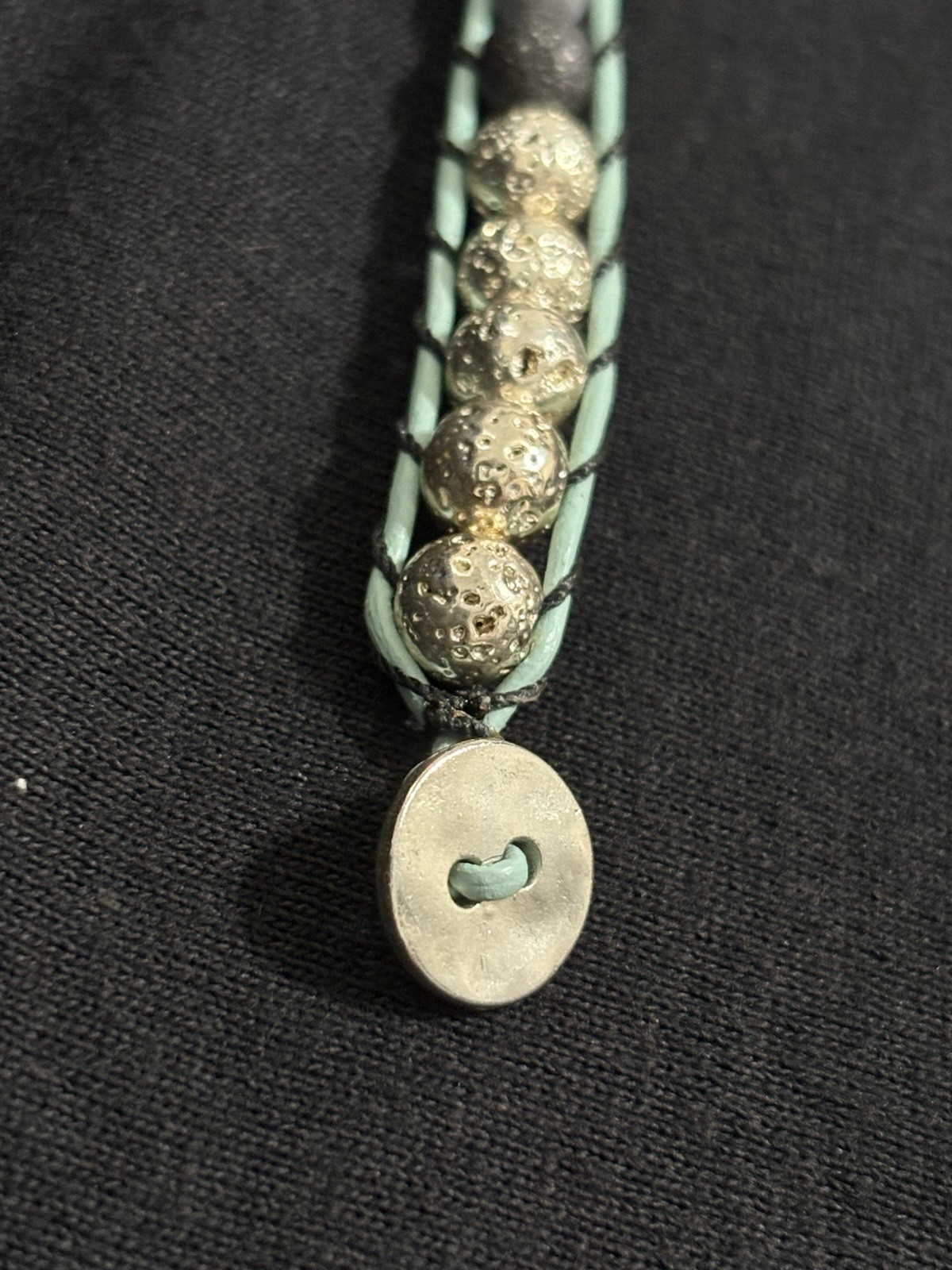 Handmade Leather Wrap Bracelet Turquoise Gray Black Beads Button Closure Boho