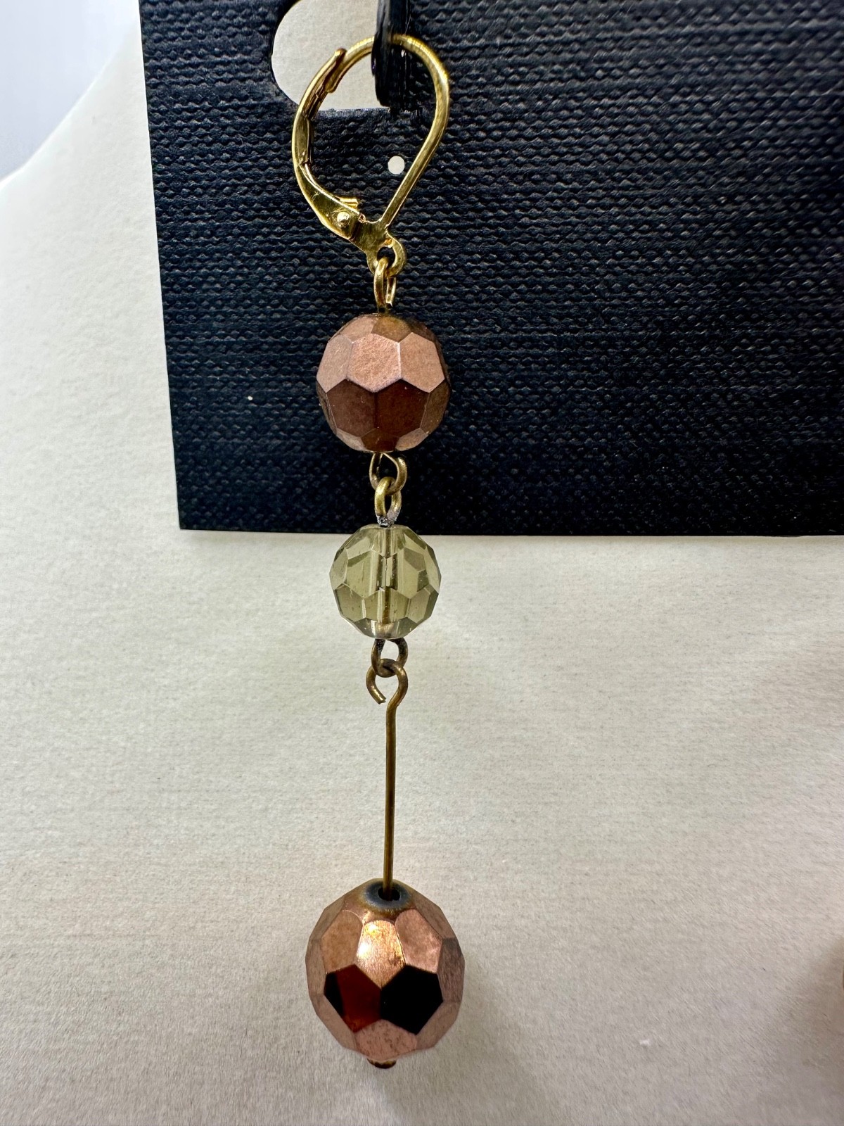 Cookie Lee Genuine Crystal Dangle Earrings Bronze Gold Tone Faceted Beads NWT