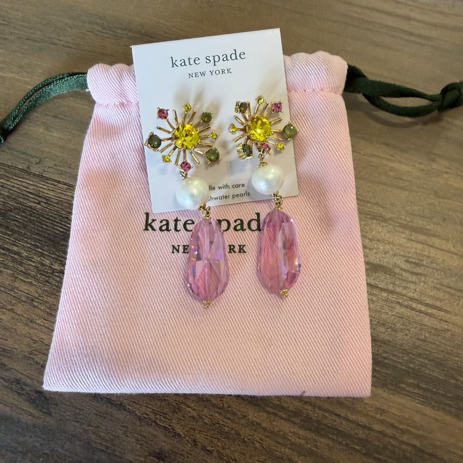 Kate Spade Rooftop Garden Earrings Freshwater Pearls Dust Bag $128 Dangly Cute